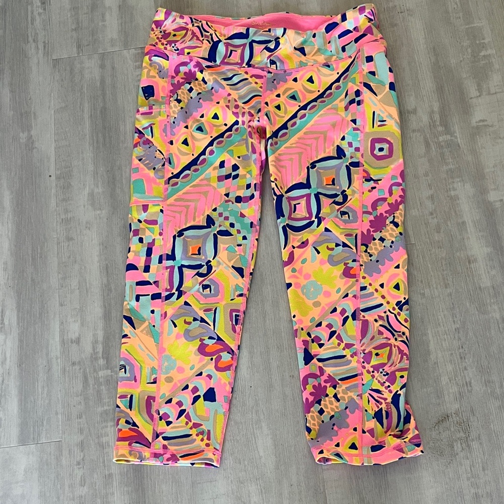 Lilly Pulitzer Plantation Party Luxletic Colorful Geometric Leggings SZ L